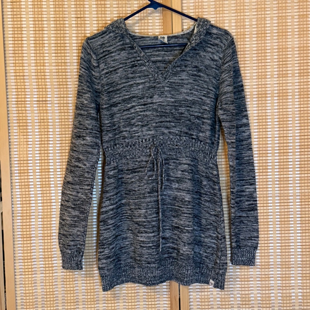 Roxy Womens‎ XL Space Dye Hooded Sweater Black White Y2K Boho Travel Casual